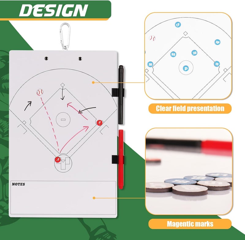 HIGHRAZON Magnetic Baseball Coach Clipboard, Dry Erase Coach Lineup Board, Premium Tactical Baseball Coaching Board with 40 Lineup Cards and Marker, Dugout Display Softball Coaching Accessories - Image 4